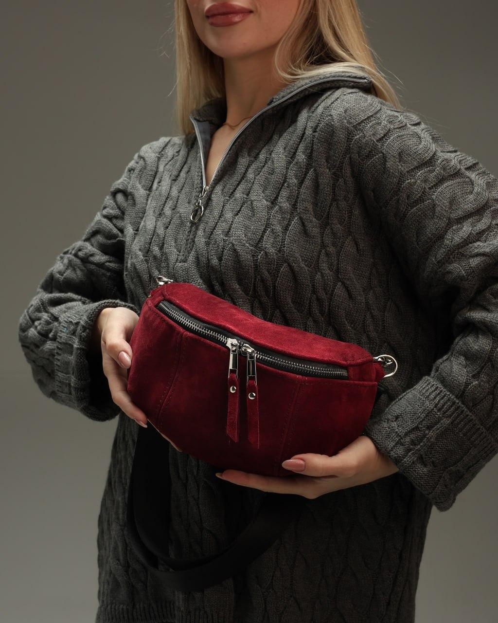 Handmade Womens Burgundy Suede Banana Bag Fanny Pack Gift For Her