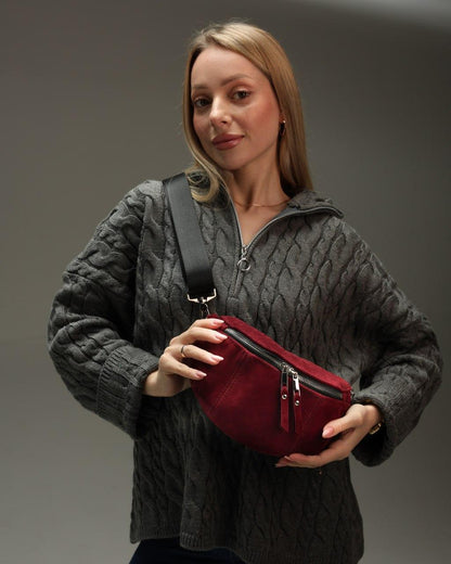 Handmade Womens Burgundy Suede Banana Bag Fanny Pack Gift For Her