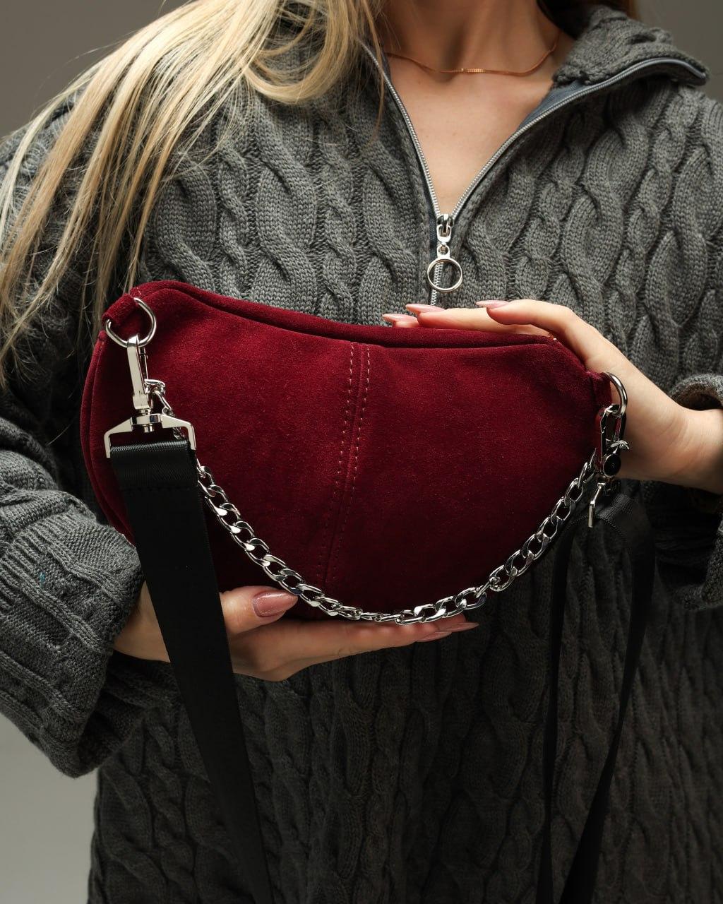 Handmade Womens Burgundy Suede Banana Bag Fanny Pack Gift For Her