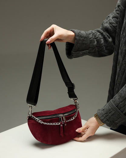 Handmade Womens Burgundy Suede Banana Bag Fanny Pack Gift For Her