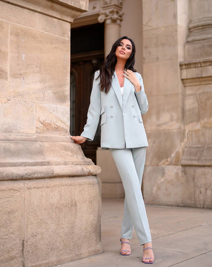 Luxury Diagonal Suiting Crepe Women's Suit in Blue