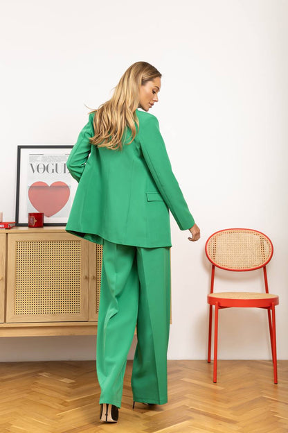 Grass Green Palazzo Suit Diagonal Crepe Womens Wide Leg Two Piece