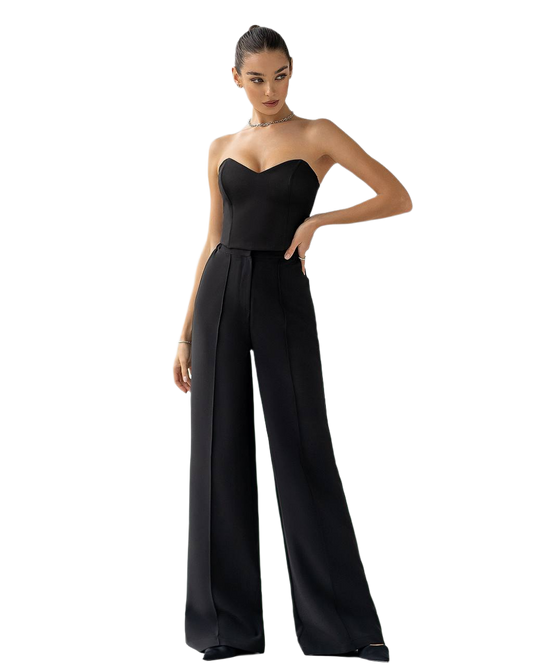 Women Premium Suit Crepe Diagonal Pants with Elastic Back