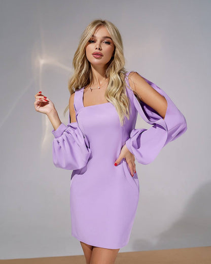 Womens Mini Dress Premium Suit Diagonal Crepe Lavender