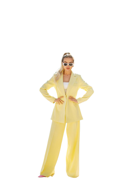 Premium Quality Women's Diagonal Crepe Suit in Lemon Yellow