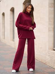 Red Angora Knit Two-Piece Costume Set for Women