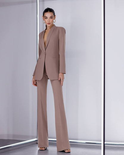 Womens Suit with Lined Blazer and Flared Pants