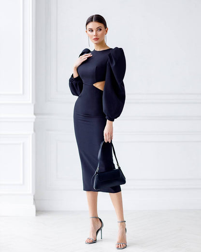 Elegant Women's Midi Dress Premium Suit Diagonal Fabric