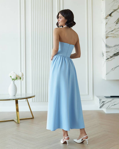 Elegant Strapless Midi Dress in Premium Crepe Fabric