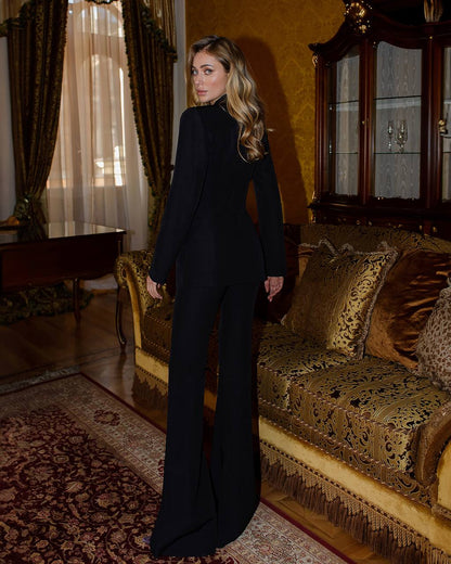 Premium Diagonal Crepe Women's Suit Black