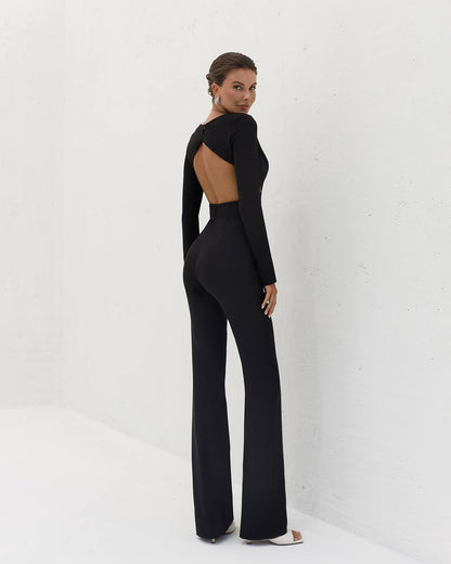 Stylish Black Diagonal Suiting Crepe Jumpsuit for Women