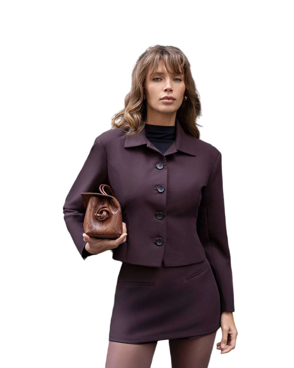 Chocolate Tailored Womens Suit Jacket And Skirt Shorts Reno Fabric Lined