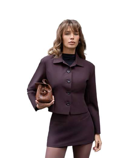 Chocolate Tailored Womens Suit Jacket And Skirt Shorts Reno Fabric Lined