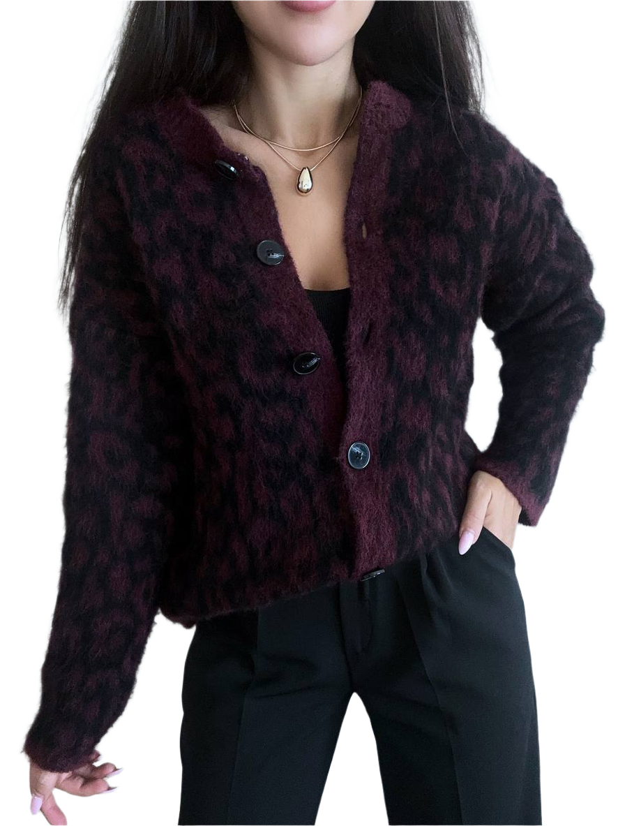 Very Warm Amalia Women Cardigan Burgundy with Black Pattern