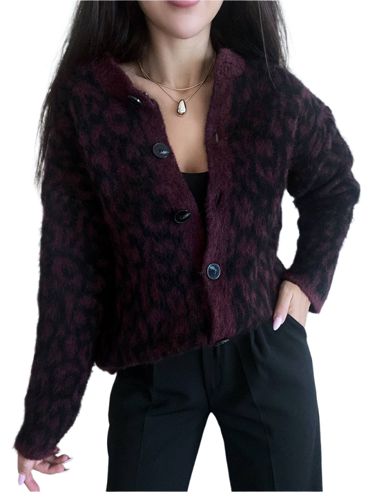 Very Warm Amalia Women Cardigan Burgundy with Black Pattern