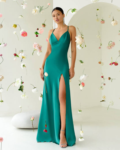 Elegant Women's Slip Dress in Premium Satin Green