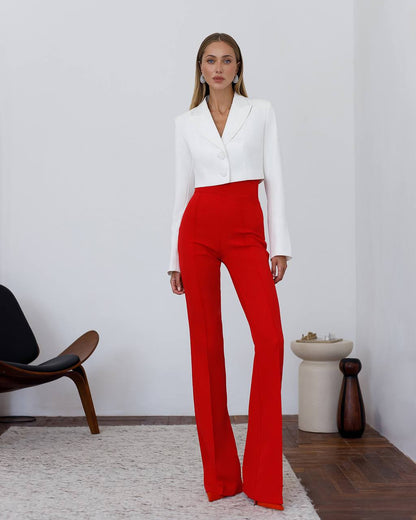 Womens Cropped Suit Jacket Premium Crepe Diagonal