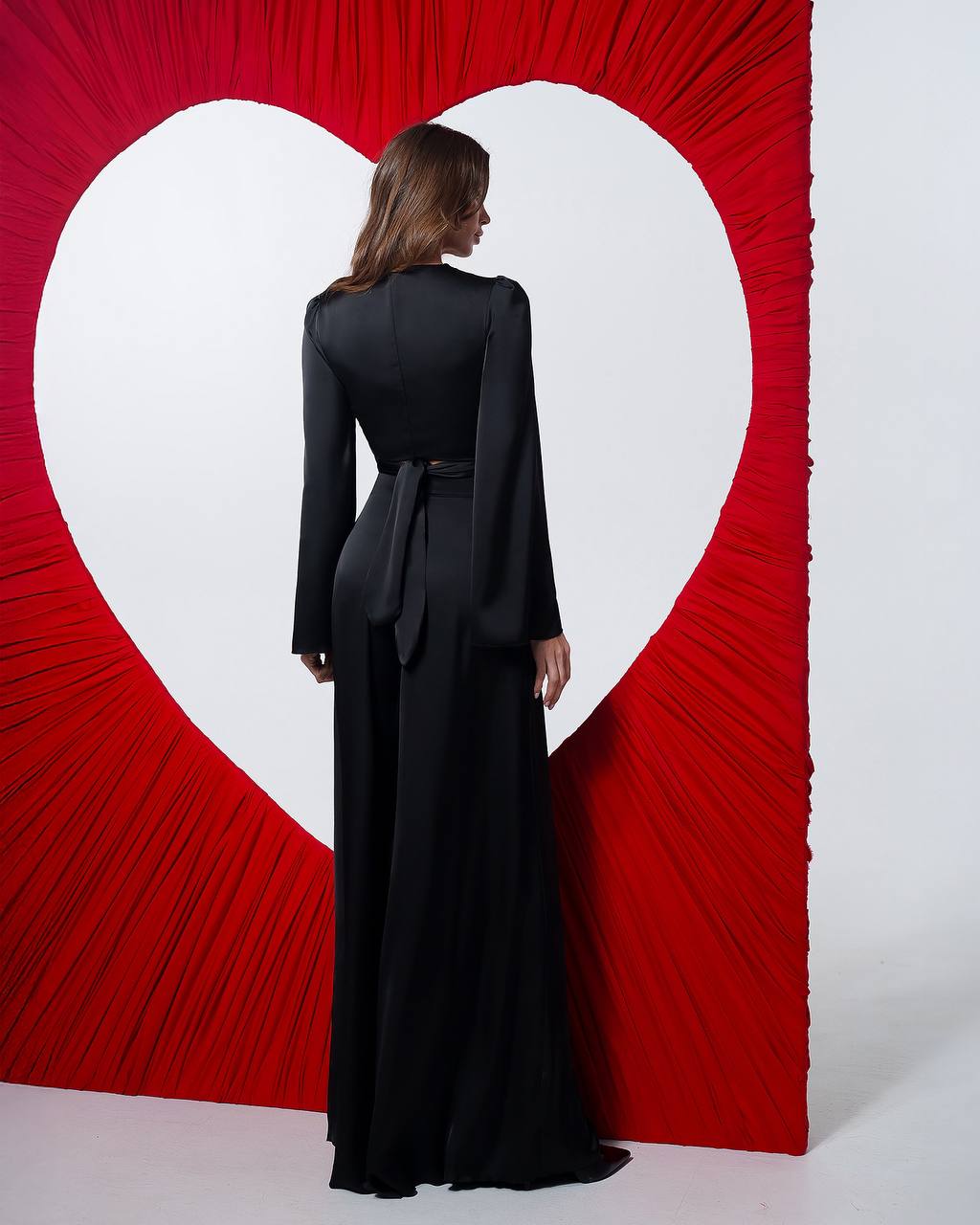 Elegant Women Suit Set with Wide Leg Satin Pants and Wrap Top