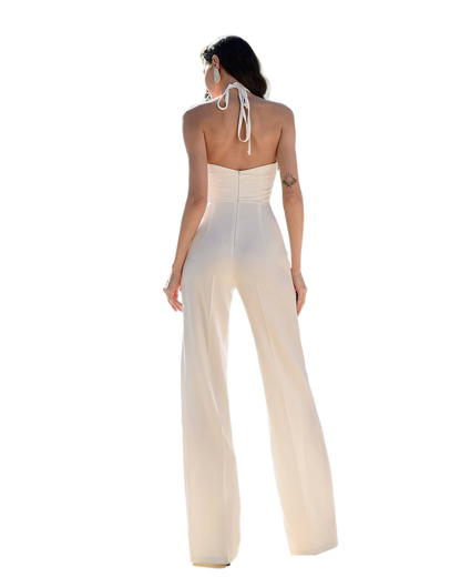 Womens Premium Crepe Diagonal Jumpsuit Elegant Wide Leg Cut