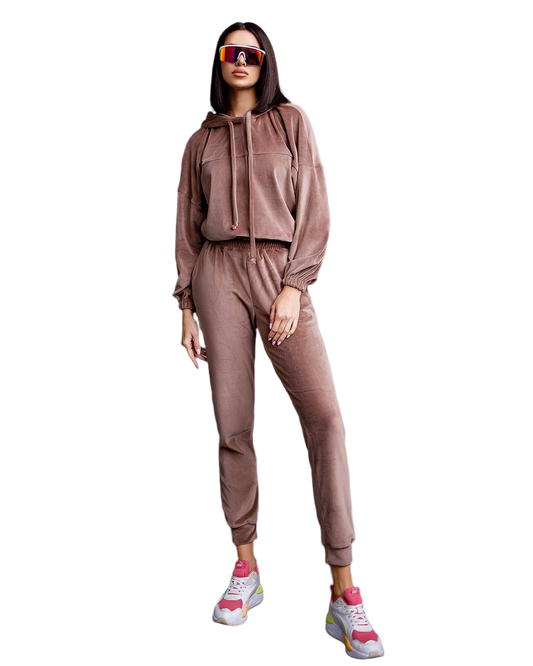 Cozy Velvet Hooded Suit for Women - Elegant Loungewear Ensemble