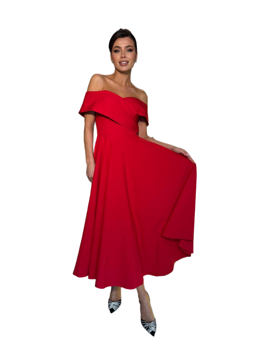 Elegant Off Shoulder Diagonal Crepe Dress for Women in Red