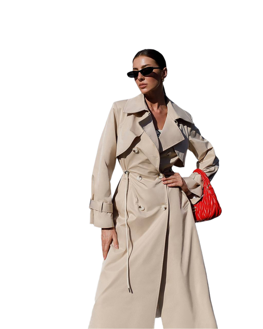 Womens Memory Cotton Trench Coat Long Sleeve Beige Olive Khaki Denim