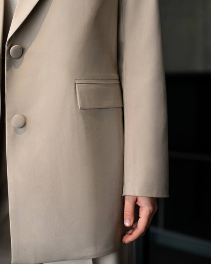Womens Polished Tiar Lux Fabric Suit Beige Jacket and Pants