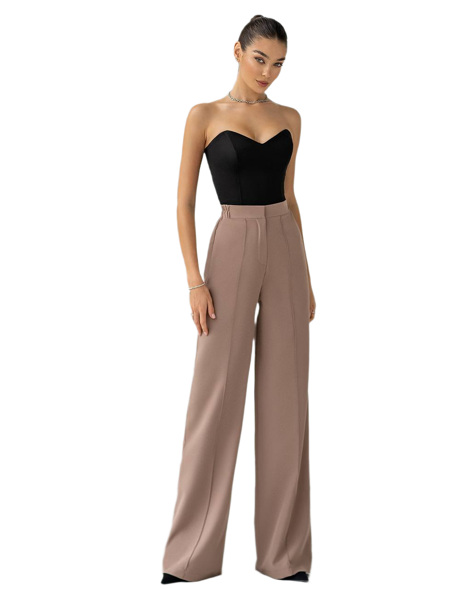 Women Elastic Back Wide Leg Pants Premium Suit Crepe Diagonal