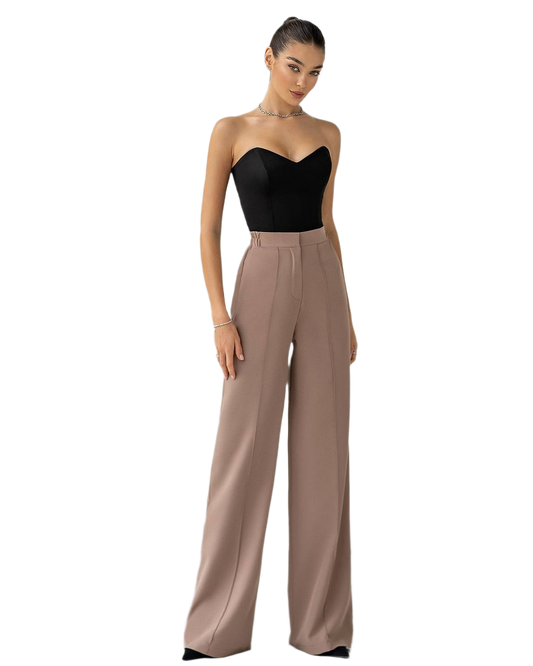 Women Elastic Back Wide Leg Pants Premium Suit Crepe Diagonal