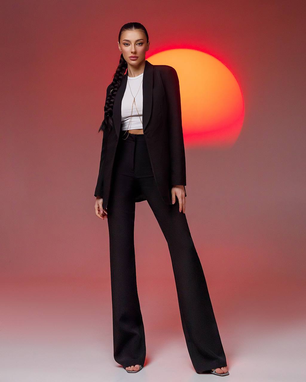 Womens Black Suit with Lined Blazer and Flared Pants