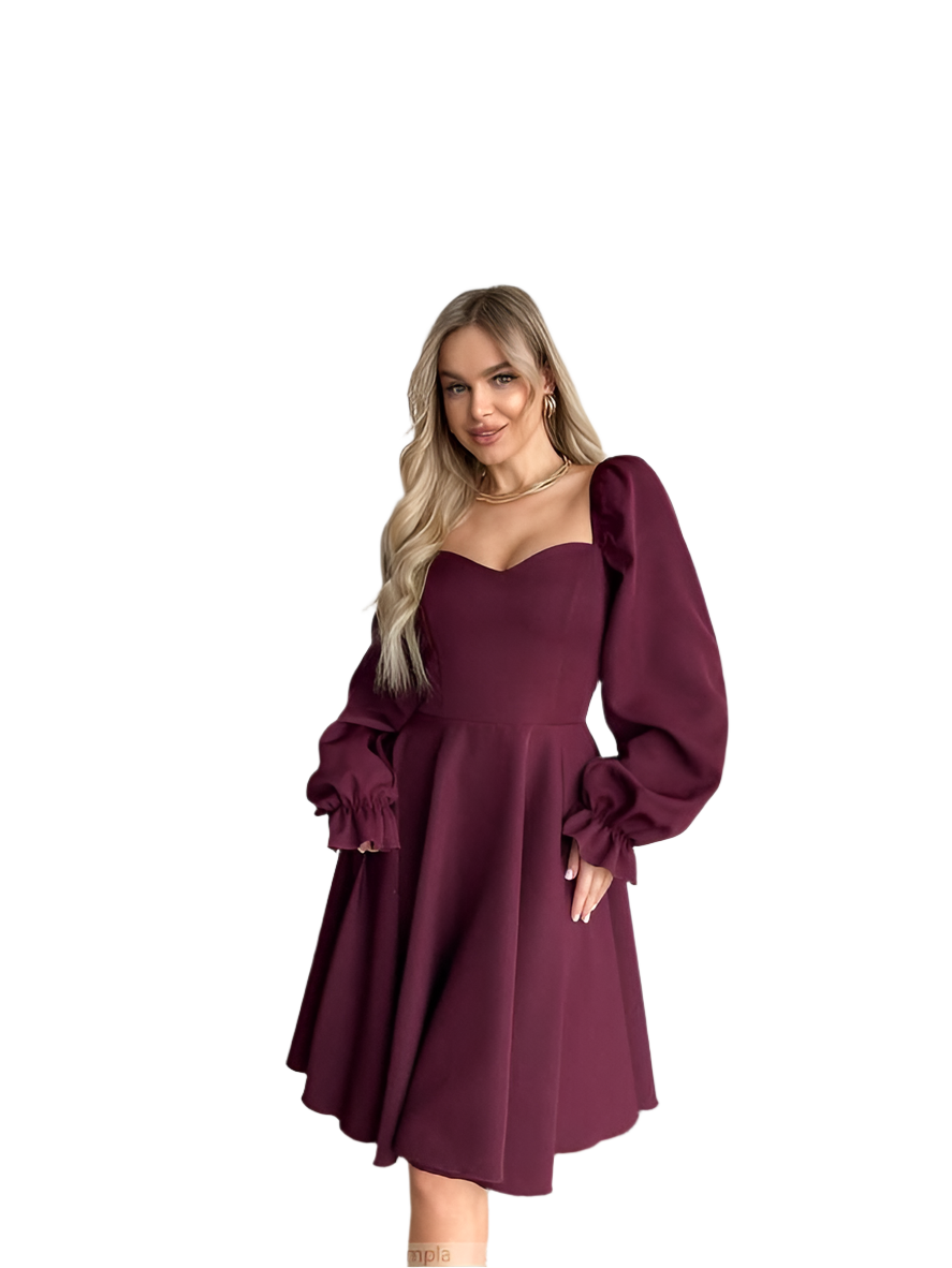 Elegant Burgundy Dress for Special Occasions with Flared Skirt and Long Sleeves