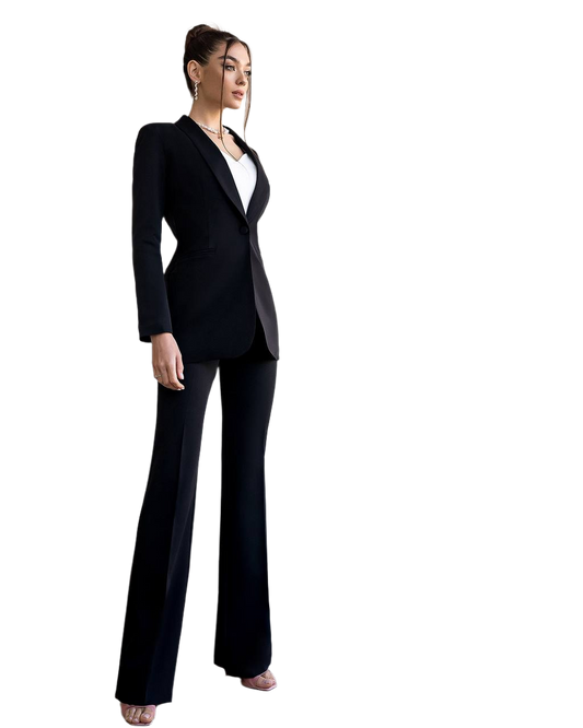 Womens Black Suit with Lined Blazer and Flared Pants