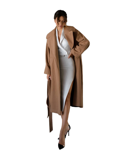 Oversized Women's Coat in Camel Color with Wool Thread