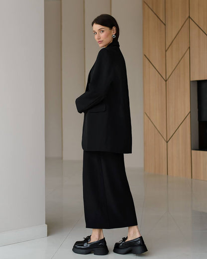 Oversize Black Blazer for Women Premium Suiting Crepe