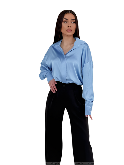 Elegant Light Blue Silk Shirt for Women