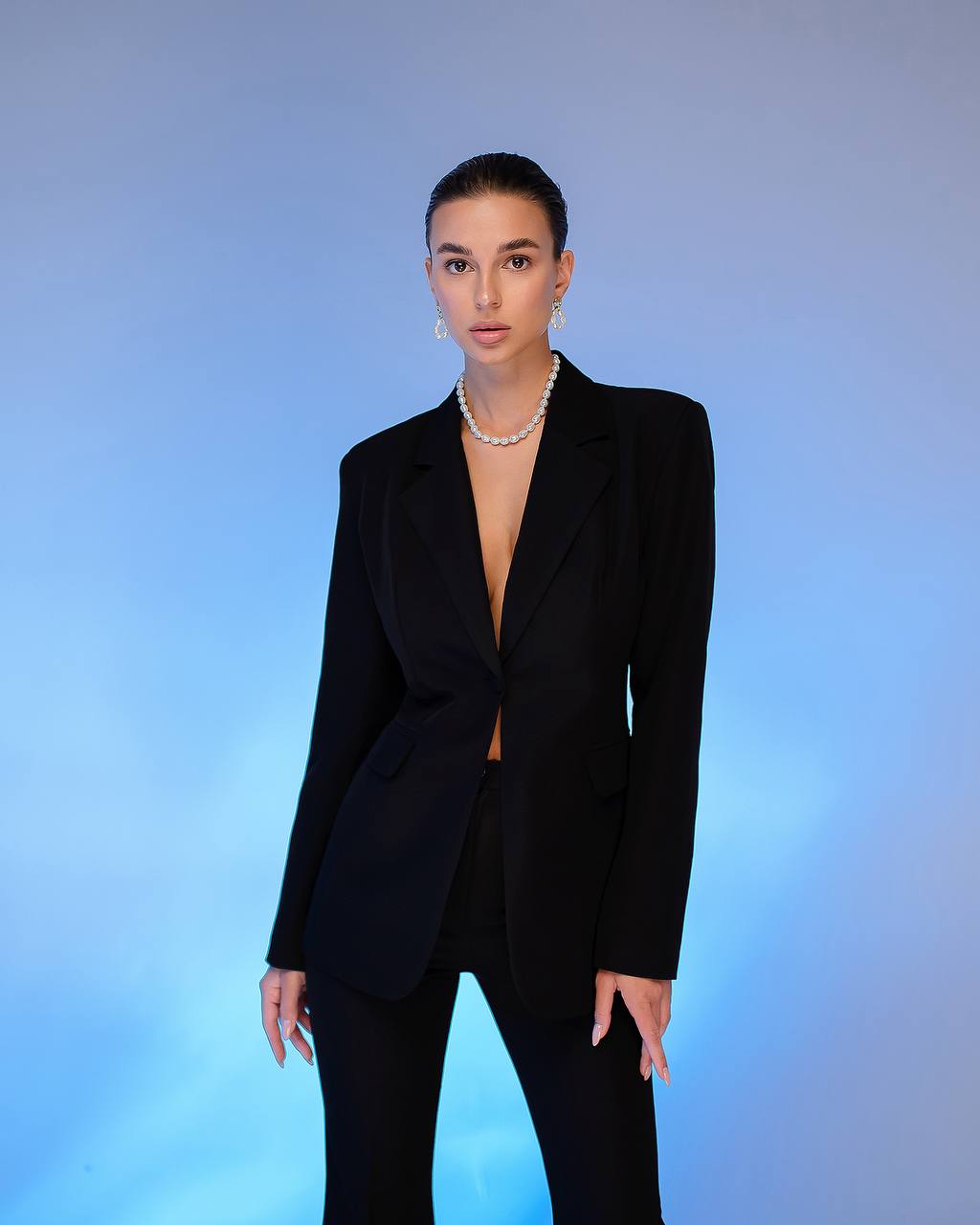 Premium Diagonal Crepe Women's Suit Black