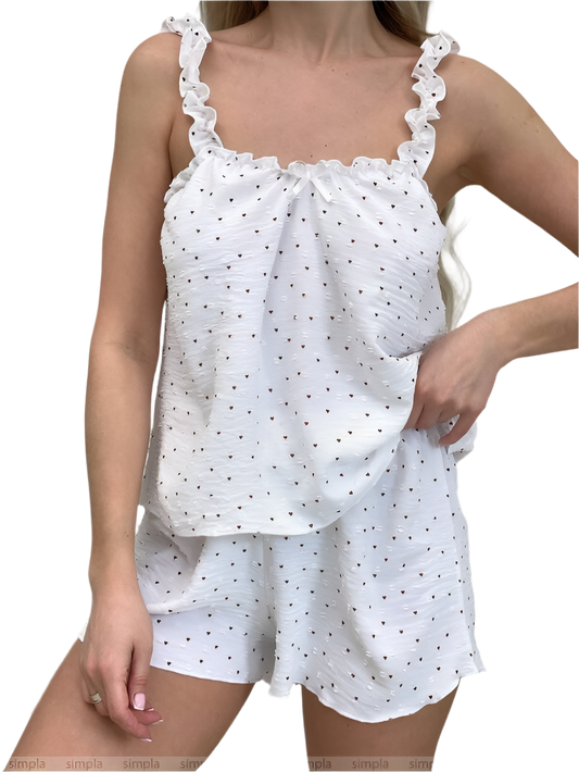 White Polka Dot Women's Sleepwear Set Soft Fabric Comfortable Pajamas