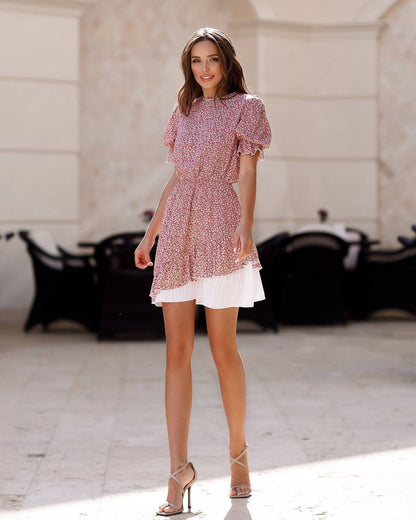 Womens Floral Print Short Sleeve Mini Dress