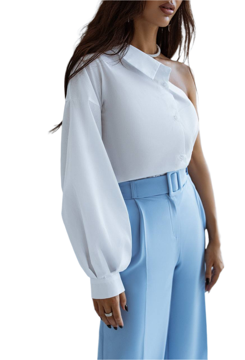 Womens One Shoulder Cotton Shirt with Balloon Sleeve