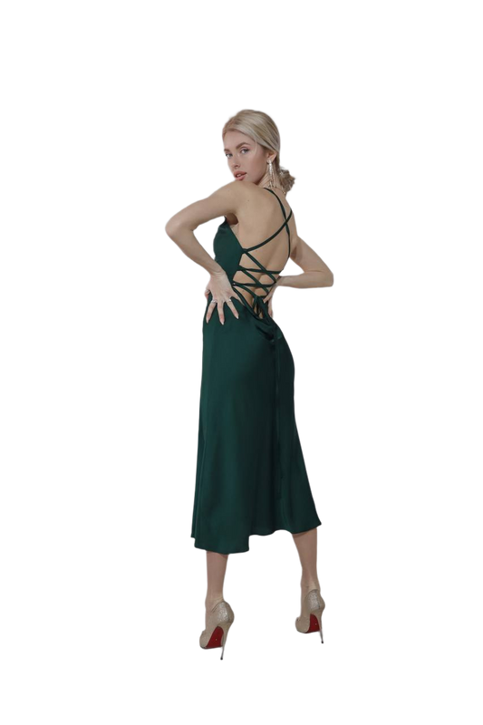 Silk Combination Dress for Women Back Lace-Up Design