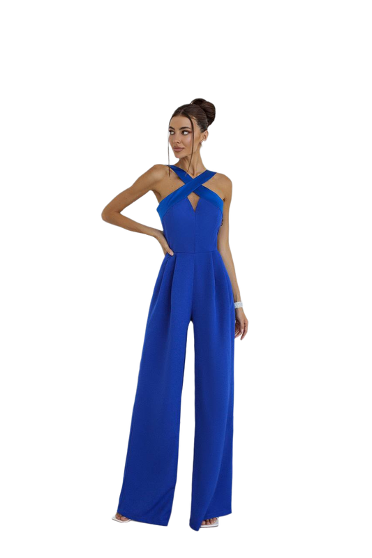 Electra Women's Jumpsuit in Blue with Satin Cross Straps