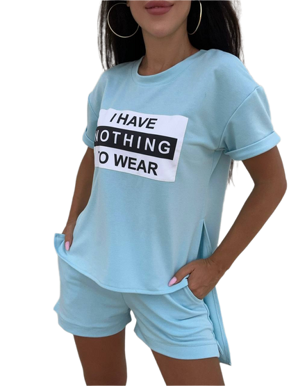 Womens Casual Eddi Suit Light Blue T-Shirt and Shorts Set