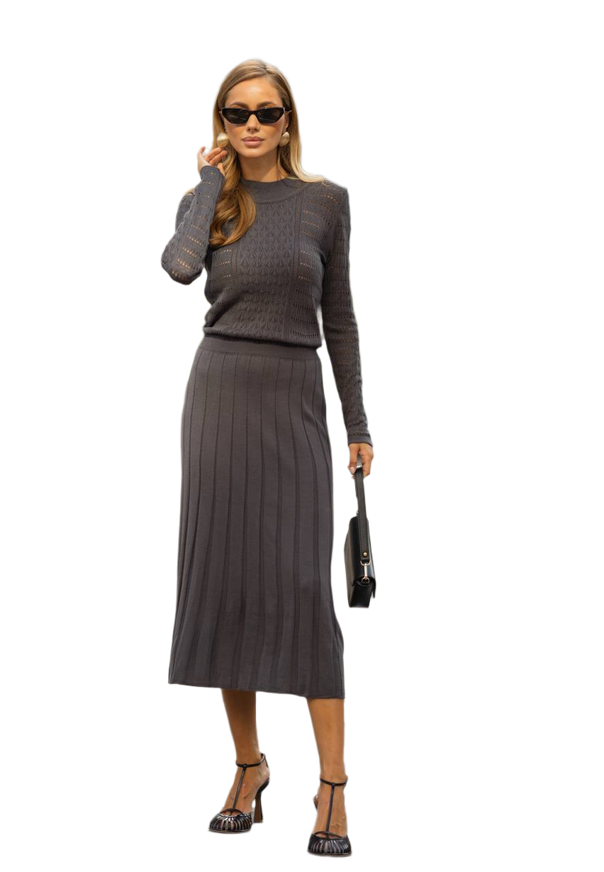 Classic Elegant Knit Dress for Women with Openwork Pattern