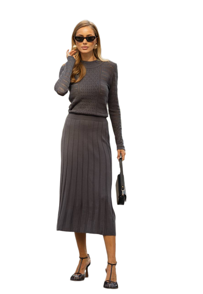 Classic Elegant Knit Dress for Women with Openwork Pattern