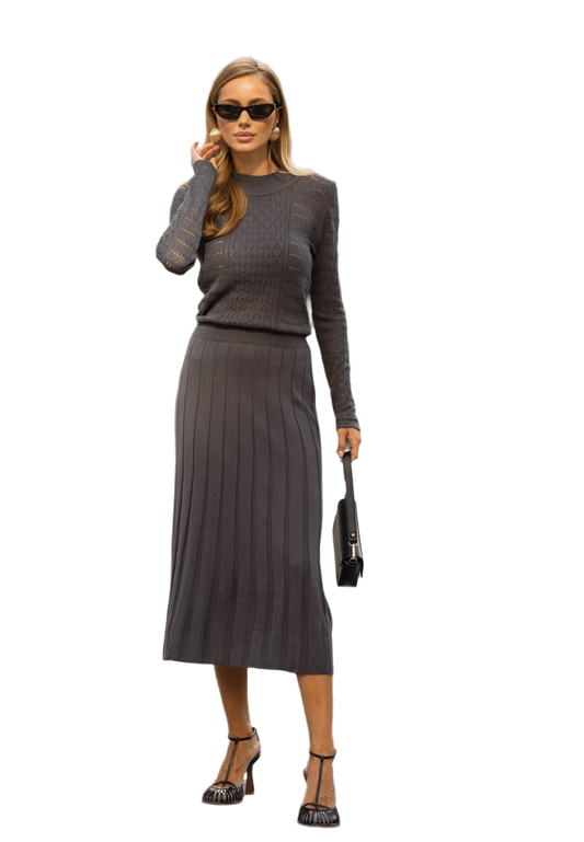 Classic Elegant Knit Dress for Women with Openwork Pattern