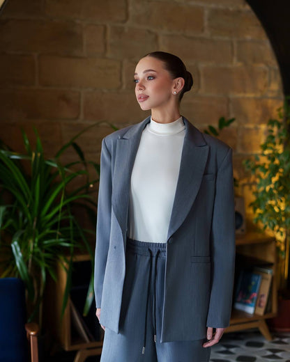 Womens Grey Viscose Blend Suit Blazer and Trousers