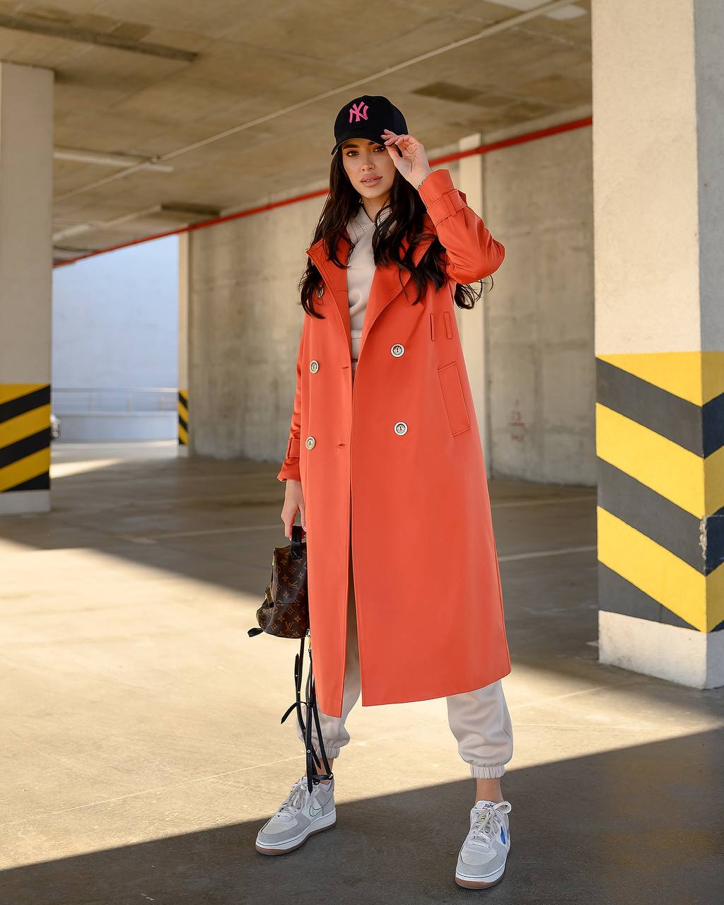 Stylish Red Trench Coat with Pockets and Belt for Women's Fashion