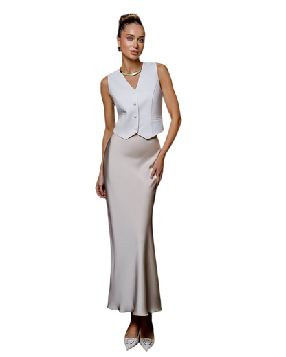 Elegant Midi Skirt in Dense Parisian Satin Fabric