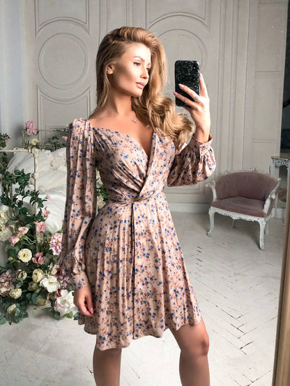 Staple Floral Print Dress for Women in Beige and Blue