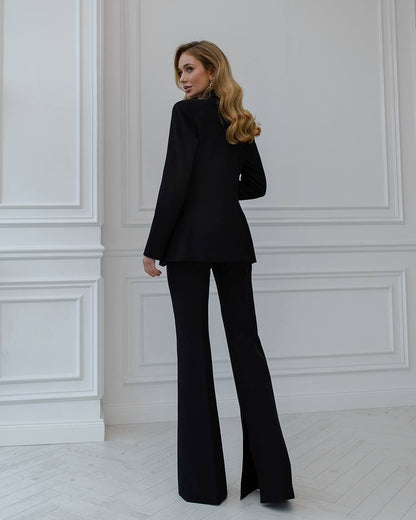 Premium Diagonal Crepe Women's Suit Black